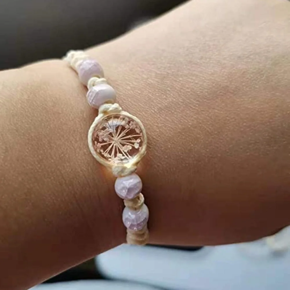 Encapsulated Dried Flower Charm Handmade Adjustable Bracelet